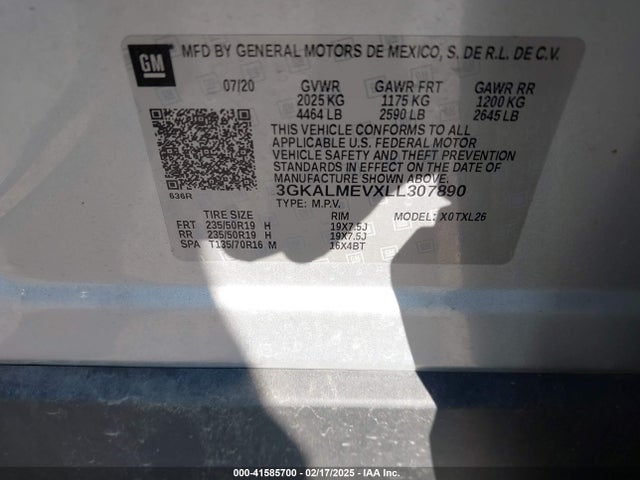 3GKALMEVXLL307890 GMC Terrain Fwd Sle