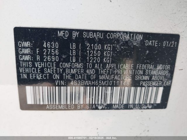 2021 SUBARU LEGACY 4S3BWAH65M3011148 Photo 8