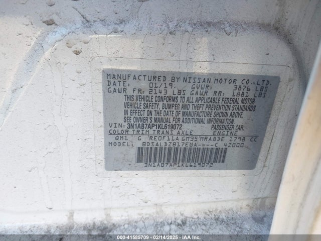 3N1AB7AP1KL619072 Nissan SENTRA SV