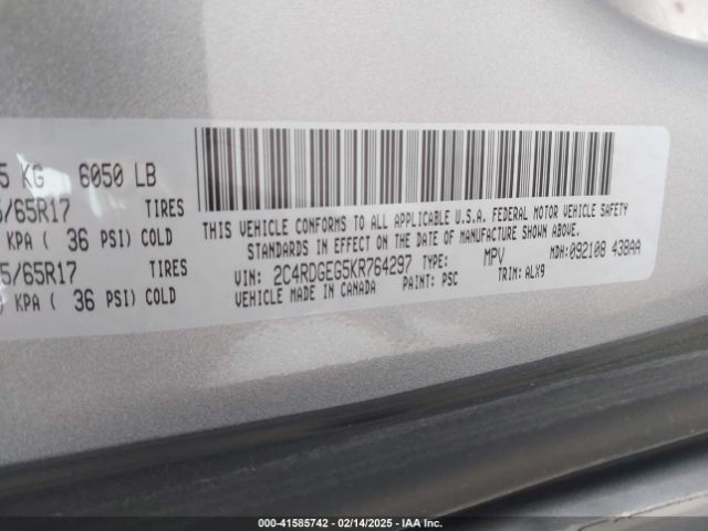 2C4RDGEG5KR764297 Dodge Grand Caravan Gt