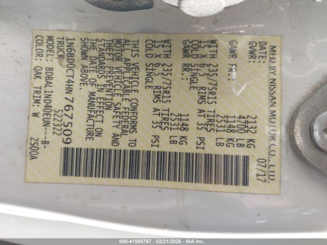 1N6BD0CT4HN767509 Nissan FRONTIER S
