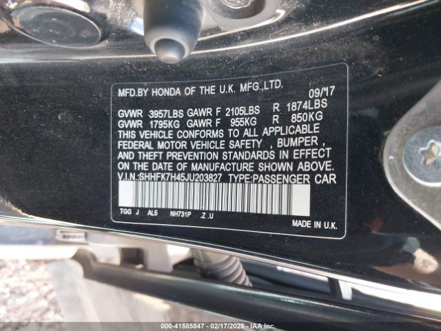SHHFK7H45JU203827 Honda Civic Sport