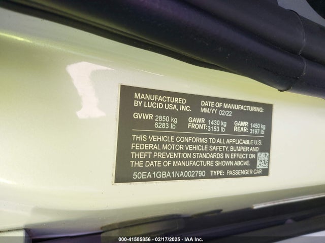 50EA1GBA1NA002790 Lucid Air Grand Touring