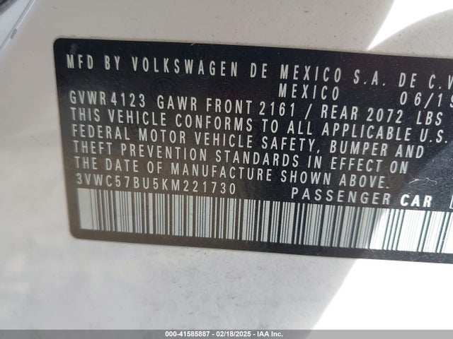 3VWC57BU5KM221730 Volkswagen Jetta 1.4t R-line/1.4t S/1.4t Se