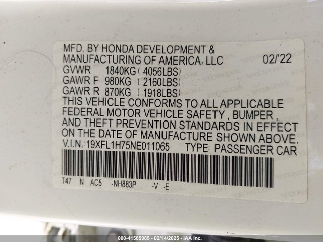 Honda Civic Ex-l 2022 19XFL1H75NE011065 Image 9
