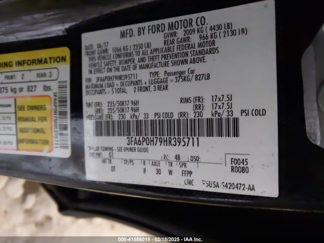 3FA6P0H79HR395711 Ford FUSION SE