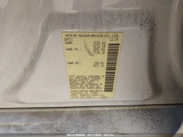 1N4AL3AP0FN361951 Nissan Altima 2.5 Sl