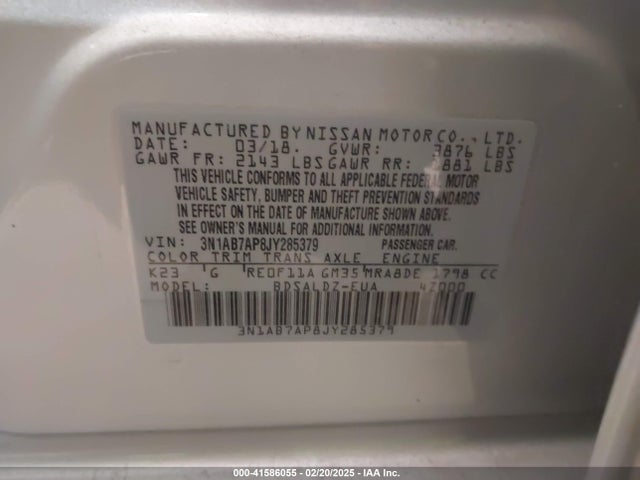 3N1AB7AP8JY285379 Nissan SENTRA SV