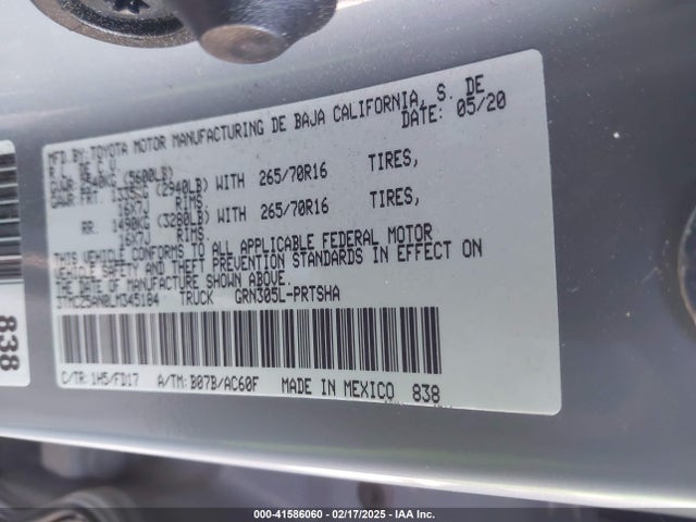 3TMCZ5AN0LM345184 Toyota Tacoma Trd Off-road