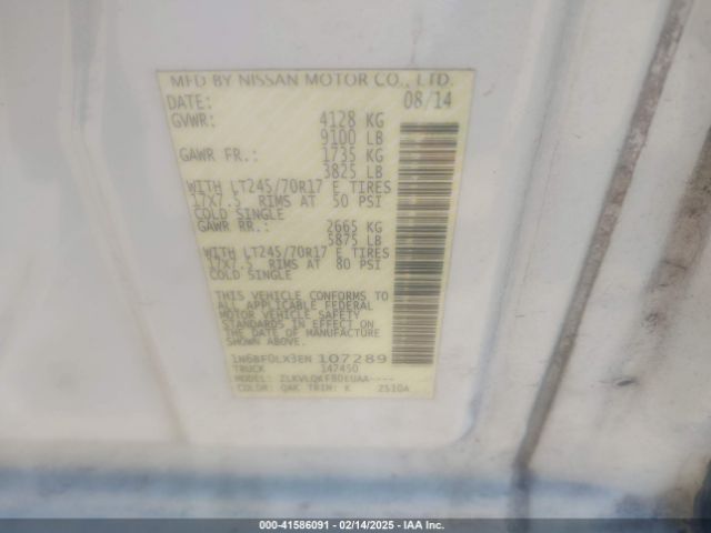 1N6BF0LX3EN107289 Nissan Nv Cargo Nv2500 Hd S V6