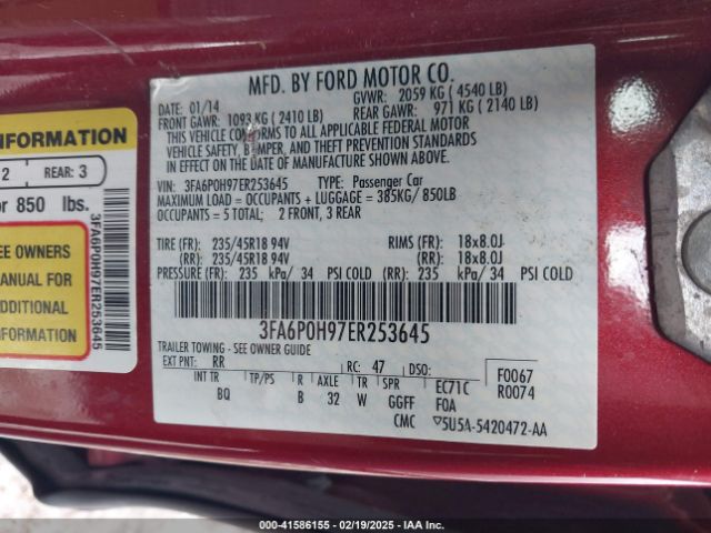 3FA6P0H97ER253645 Ford FUSION SE