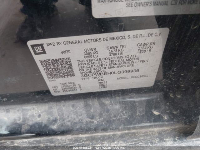 3GCPWBEH0LG399936 Chevrolet Silverado 1500 2wd  Short Bed Custom