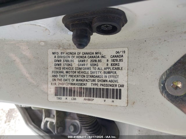 Aukcja sprzedaży 2019 Honda Civic Sport, vin: 2HGFC2F86KH558347, numer aukcji: 41586277