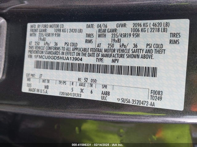 Ford ESCAPE SE 2017 1FMCU0GD5HUA13904 Image 9