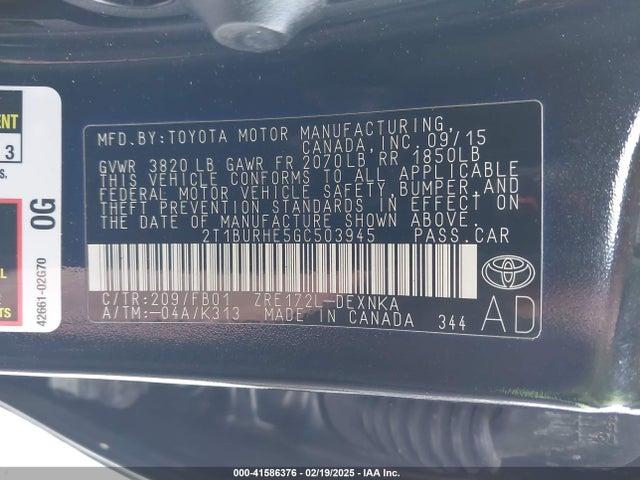 Toyota COROLLA LE 2016 2T1BURHE5GC503945 Image 9