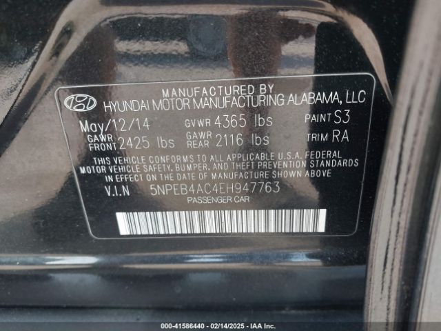5NPEB4AC4EH947763 Hyundai SONATA GLS
