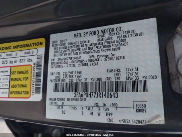 3FA6P0H77JR140643 Ford FUSION SE
