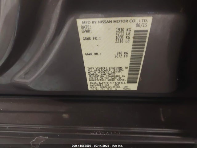 Nissan Altima 2.5 S 2015 1N4AL3AP3FC470061 Image 9