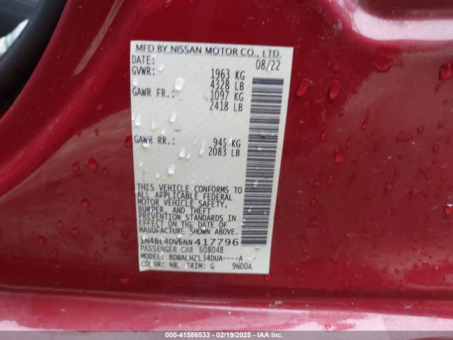1N4BL4DV6NN417796 Nissan Altima Sv Fwd