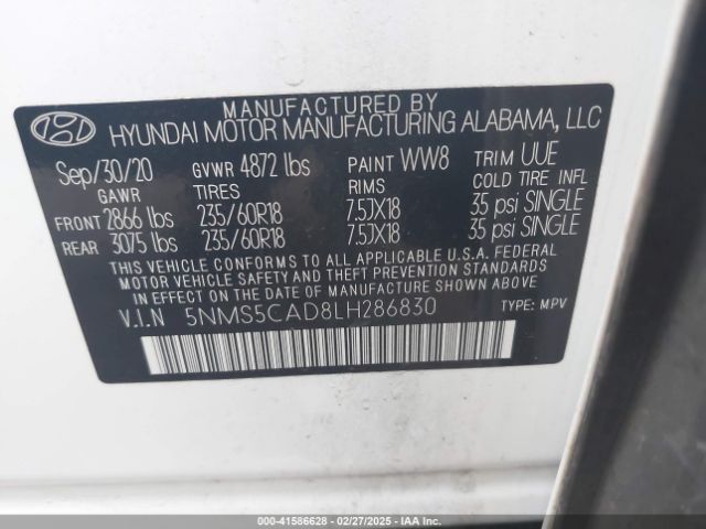 5NMS5CAD8LH286830 Hyundai Santa Fe Limited