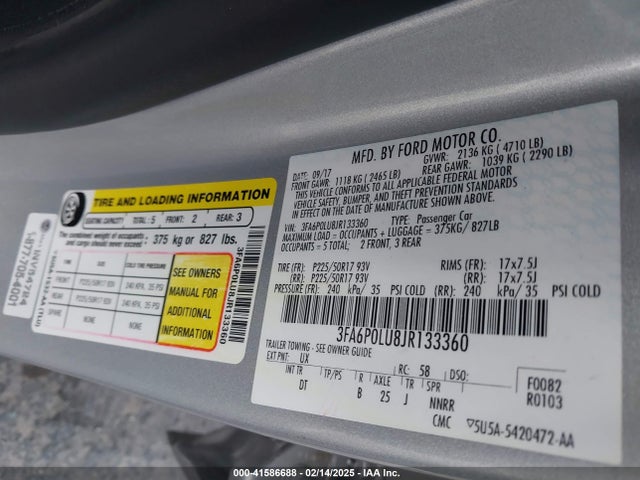 Ford Fusion Hybrid Se 2018 3FA6P0LU8JR133360 Image 9