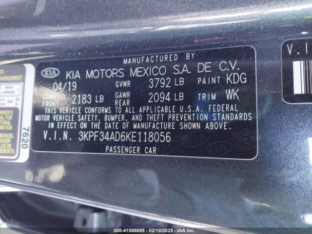 3KPF34AD6KE118056 KIA FORTE S