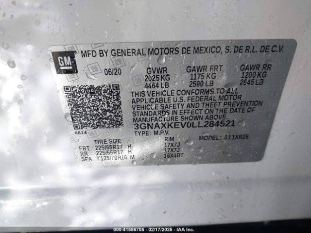 3GNAXKEV0LL284521 Chevrolet Equinox Fwd Lt 1.5l Turbo