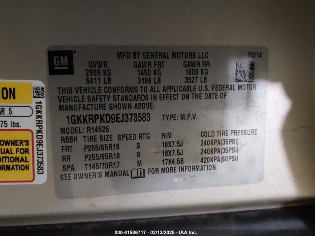 1GKKRPKD9EJ373583 GMC Acadia Sle-2