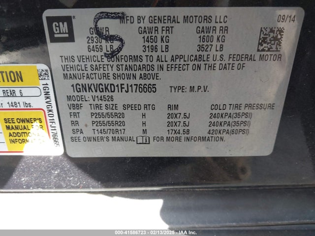 1GNKVGKD1FJ176665 Chevrolet Traverse 1lt