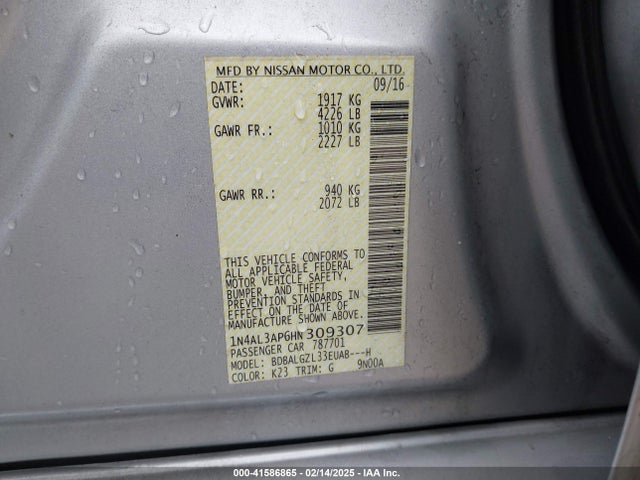 Nissan Altima 2.5 S 2017 1N4AL3AP6HN309307 Image 9