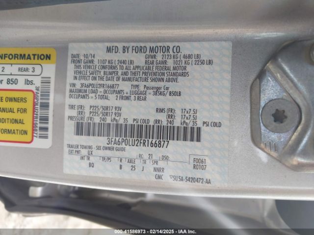 3FA6P0LU2FR166877 Ford Fusion Hybrid Se