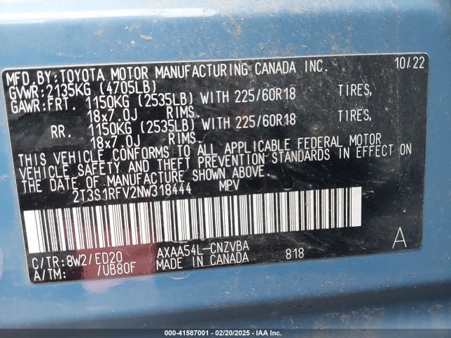 2T3S1RFV2NW318444 Toyota Rav4 Trd Off Road