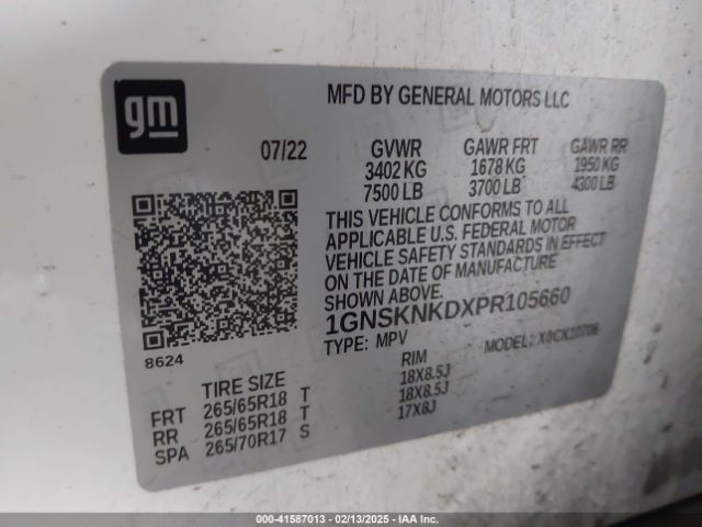 1GNSKNKDXPR105660 Chevrolet Tahoe 4wd Lt