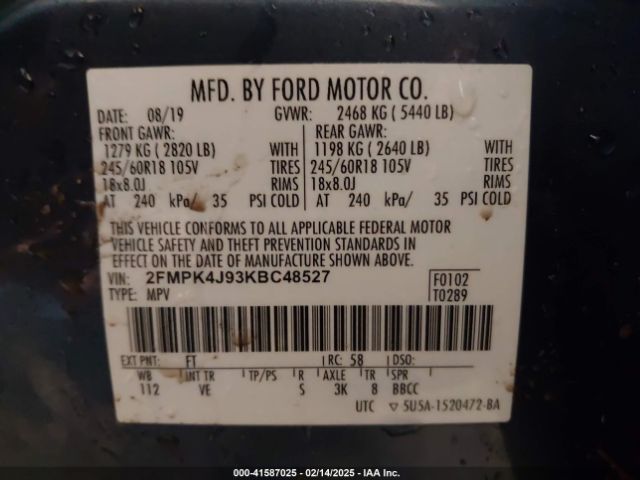 2FMPK4J93KBC48527 Ford EDGE SEL