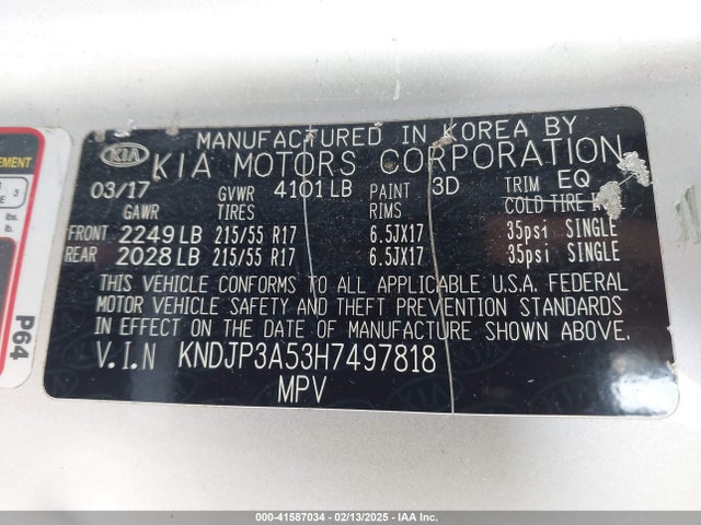 KIA SOUL + 2017 KNDJP3A53H7497818 Image 9