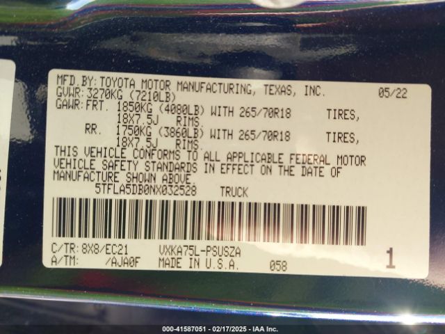5TFLA5DB0NX032528 Toyota Tundra Sr5