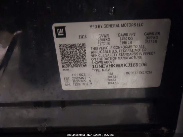 1GNEVHKWXKJ189106 Chevrolet Traverse 3lt