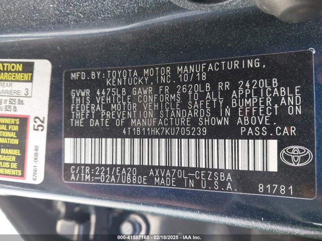 Toyota CAMRY SE 2019 4T1B11HK7KU705239 Image 9