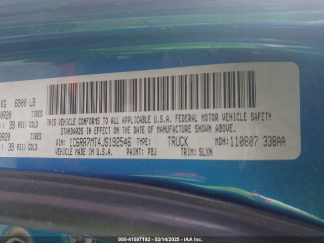 1C6RR7MT4JS192546 RAM 1500 Sport  4x4 5'7 Box