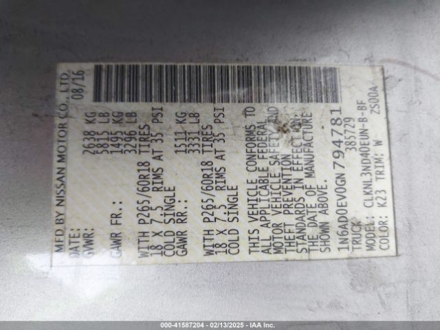 1N6AD0EV0GN794781 Nissan Frontier Sl