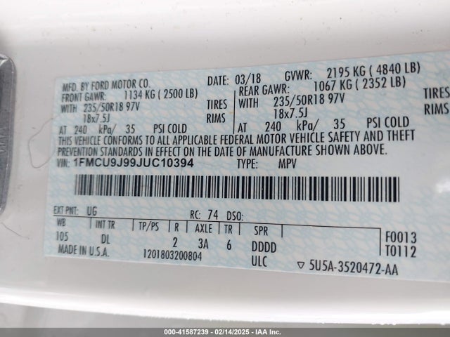 Ford Escape Titanium 2018 1FMCU9J99JUC10394 Image 9