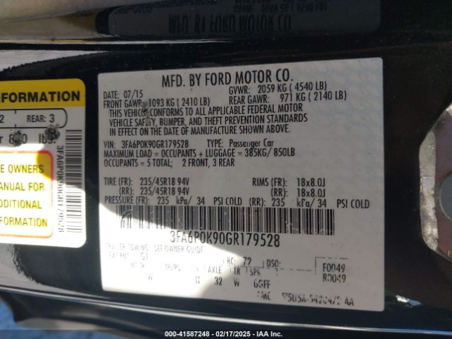 3FA6P0K90GR179528 Ford Fusion Titanium