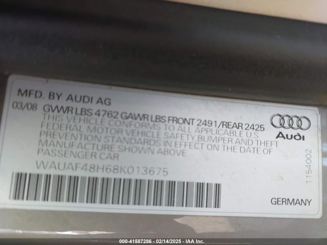 2008 AUDI A4 WAUAF48H68K013675 Photo 8