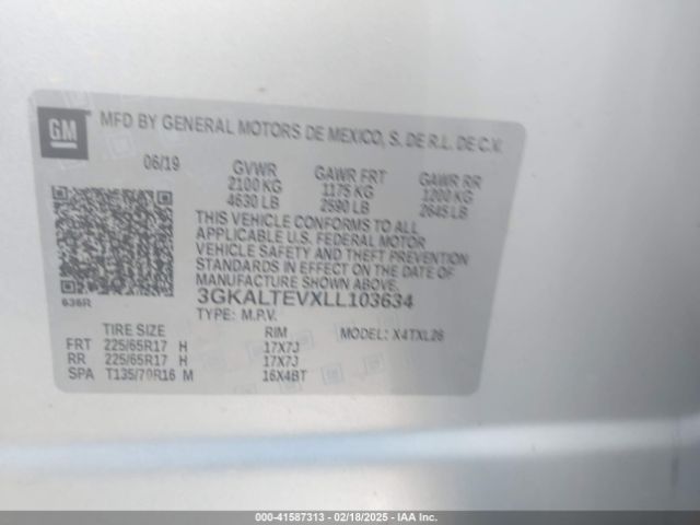 3GKALTEVXLL103634 GMC Terrain Awd Sle