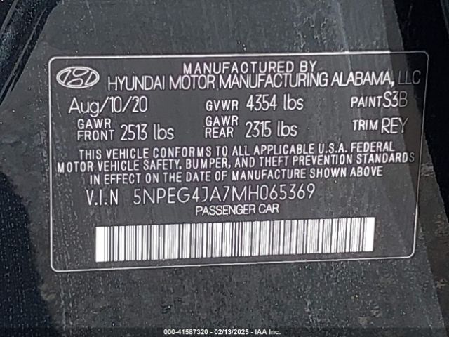 5NPEG4JA7MH065369 Hyundai SONATA SE