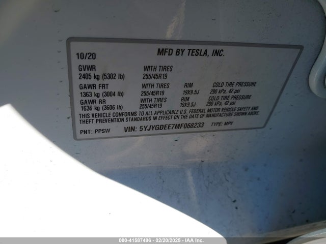 2021 TESLA MODEL Y 5YJYGDEE7MF068233 Photo 8