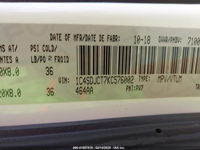 1C4SDJCT7KC576002 Dodge Durango R/t