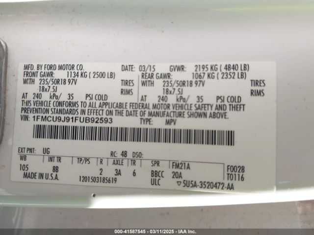 2015 FORD ESCAPE 1FMCU9J91FUB92593 Photo 8