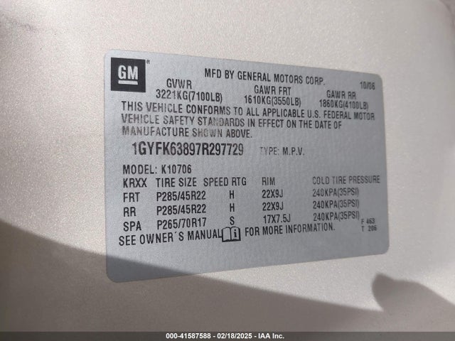 2007 CADILLAC ESCALADE 1GYFK63897R297729 Photo 8