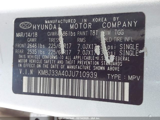 KM8J33A40JU710939 Hyundai TUCSON SEL